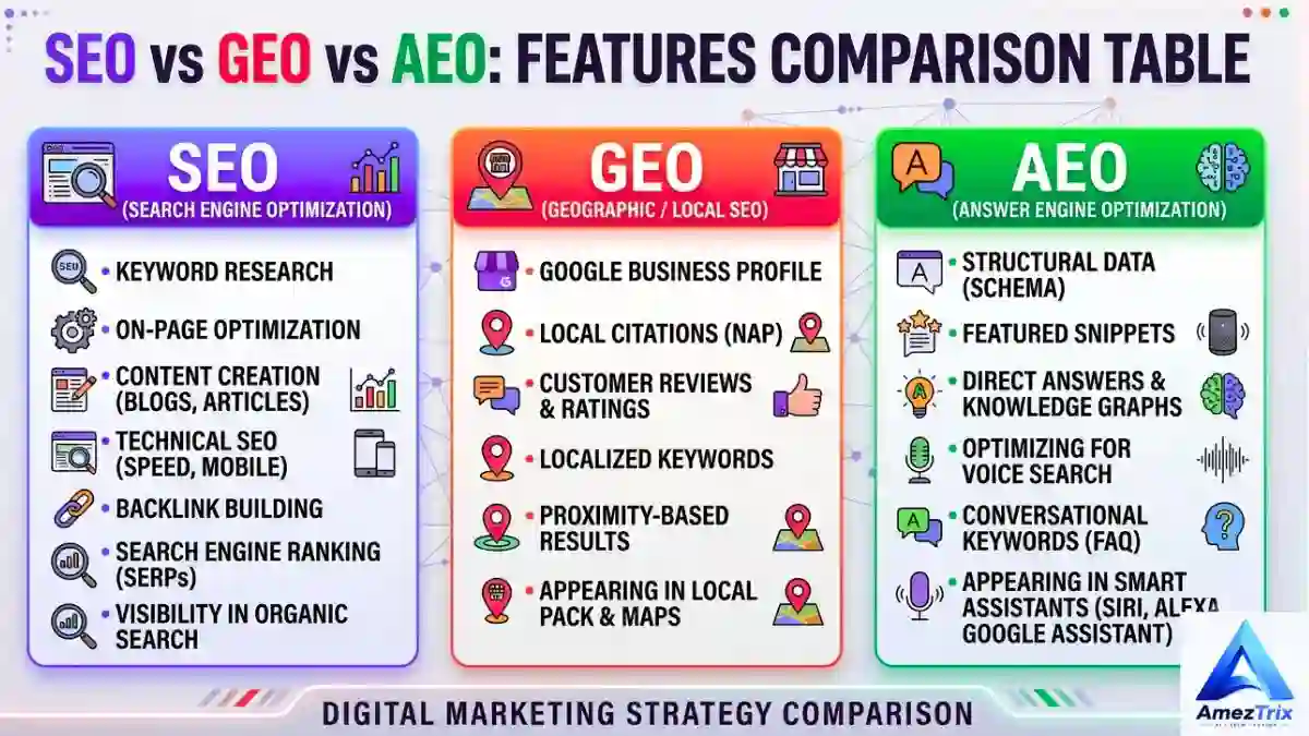 SEO vs GEO vs AEO