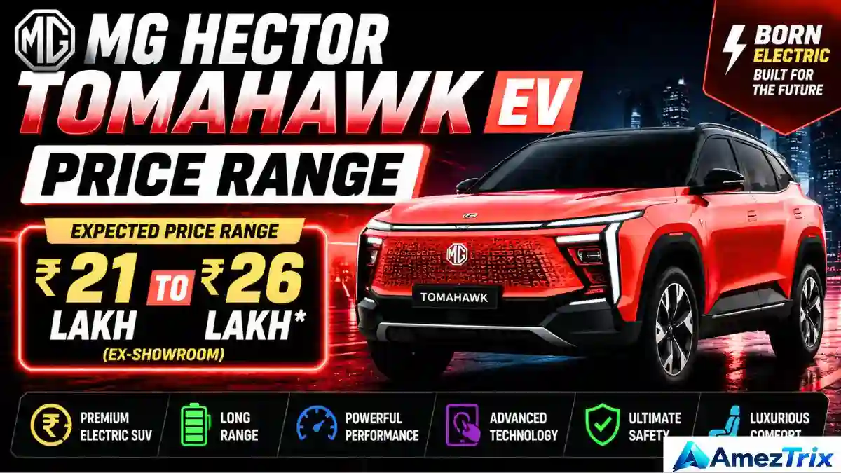 MG Hector Tomahawk EV front view, a 5 or 7 seat electric SUV with 69.2 kWh battery