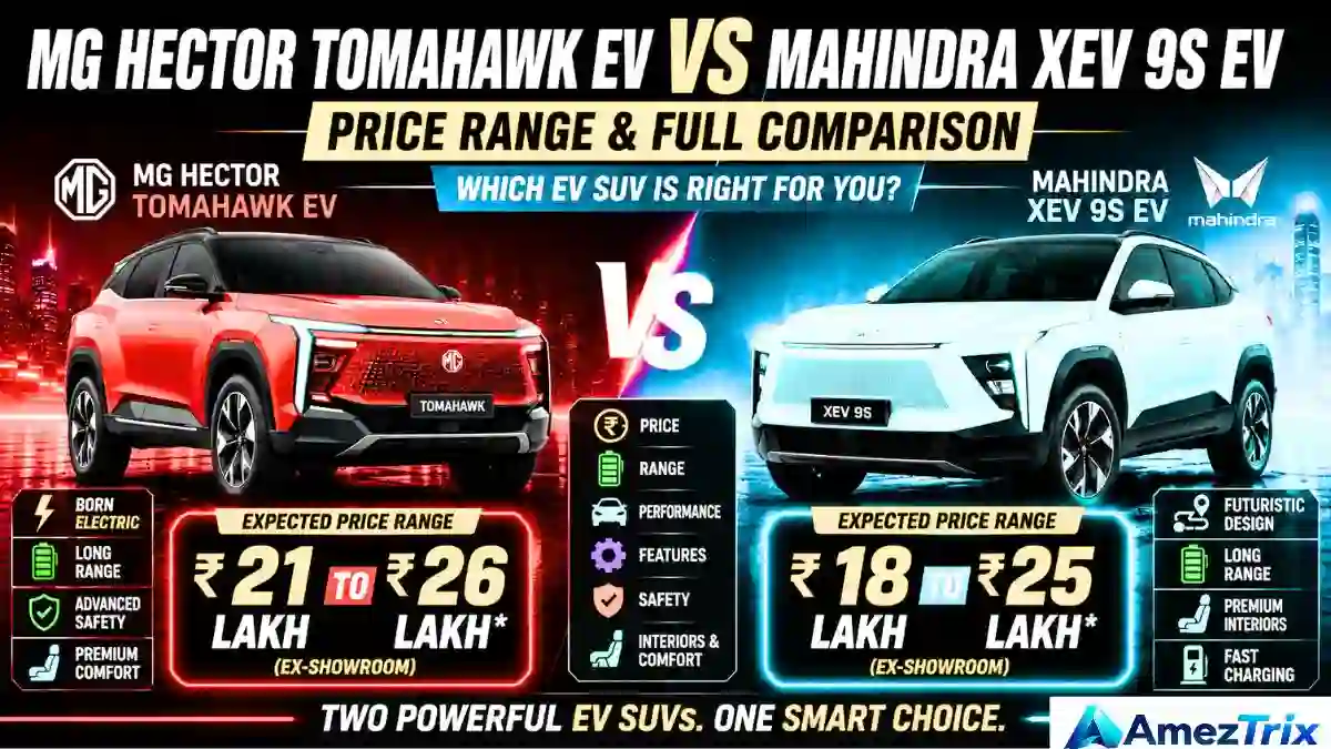 MG Hector Tomahawk EV and Mahindra XEV 9S seven-seat electric SUVs shown side by side