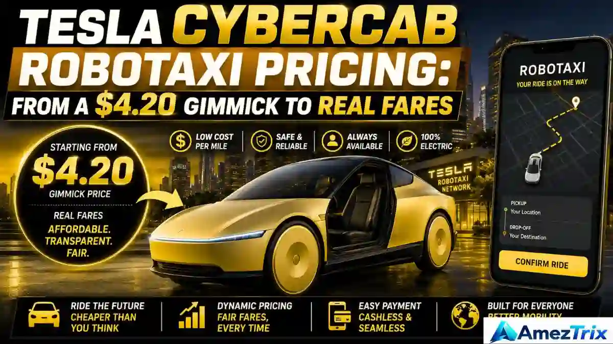 Tesla Cybercab two-seat robotaxi with no steering wheel on an Austin street