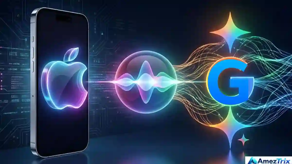 iPhone showing the new Siri AI beside the Google Gemini logo